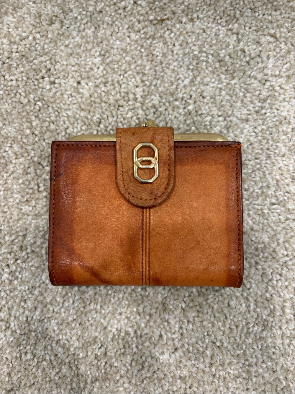 Tan Leather Wallet with Gold Tone Hardware